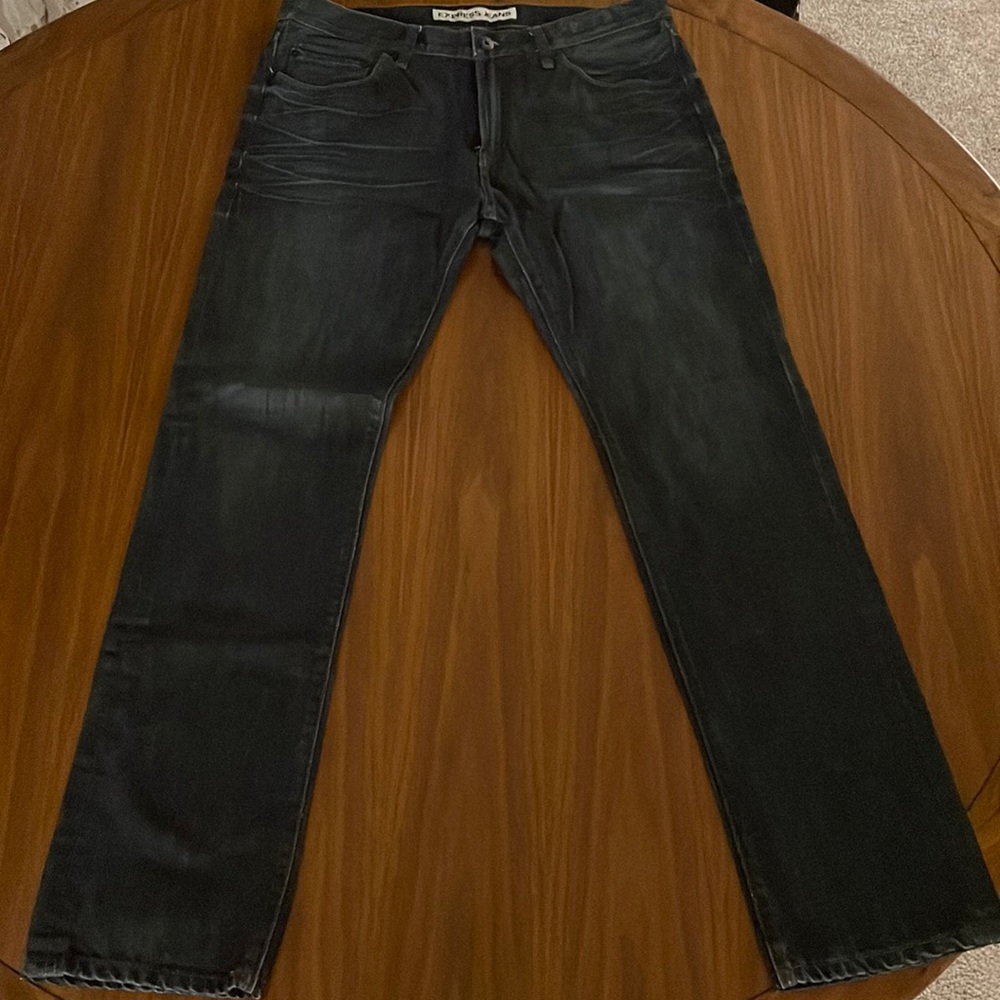 Express Men’s Rocco Slim Skinny Dark Blue Jeans.